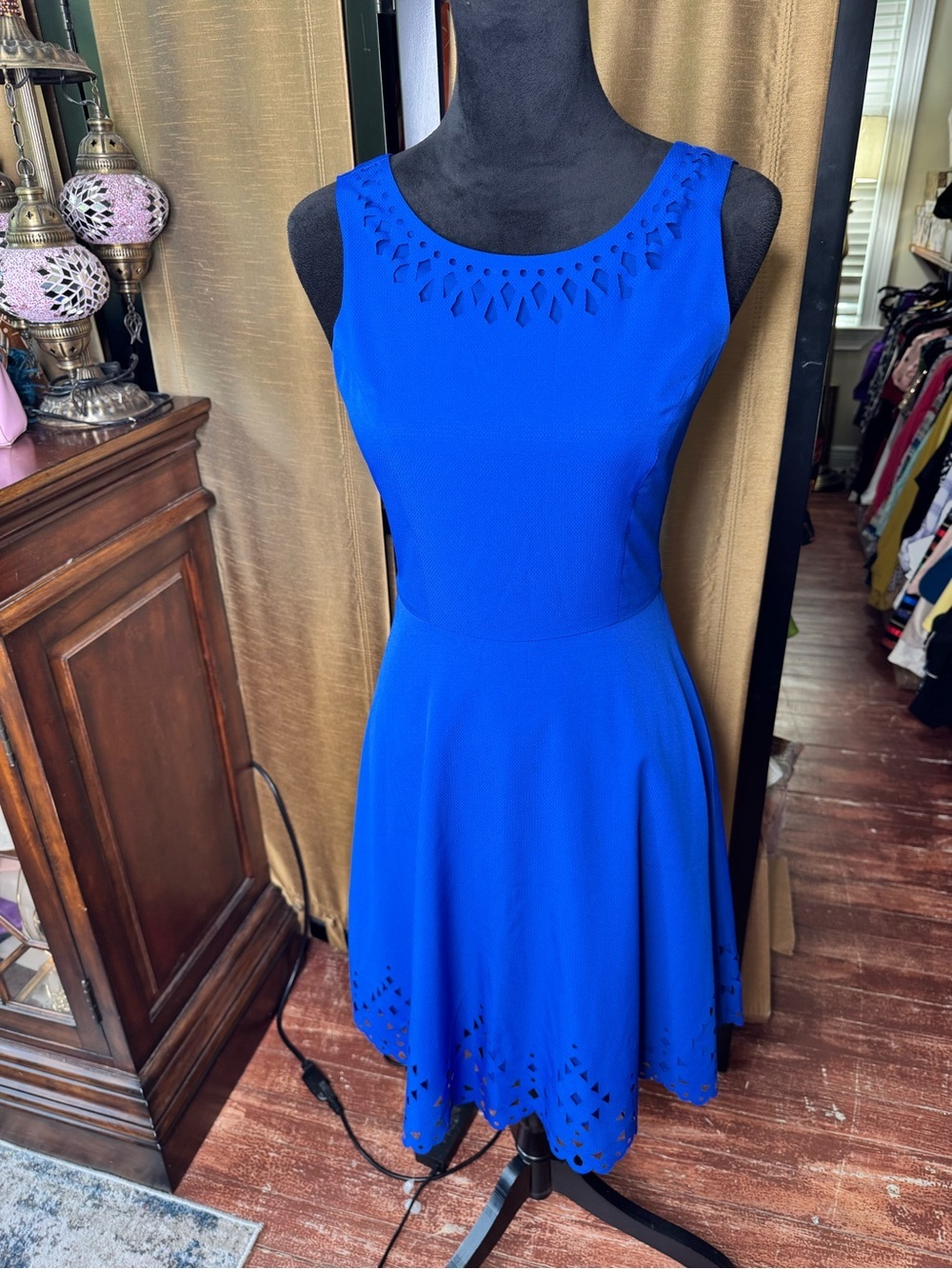 Brixon Ivy Royal Blue Fit & Flare Dress Size 0 Laser Cut Scallop Hem - Picture 2 of 11